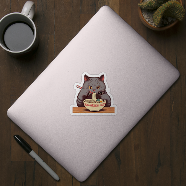 Cat Eating Ramen by CreativeSage